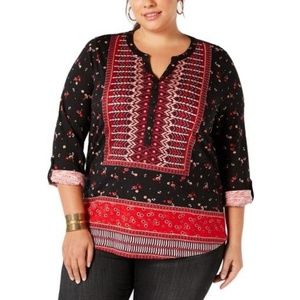 1X - Style & Co. Printed Button Placket Casual Top